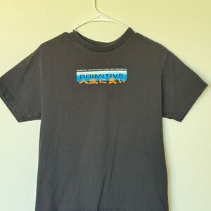 Primitive Black Tee with Blue and Orange Graphic